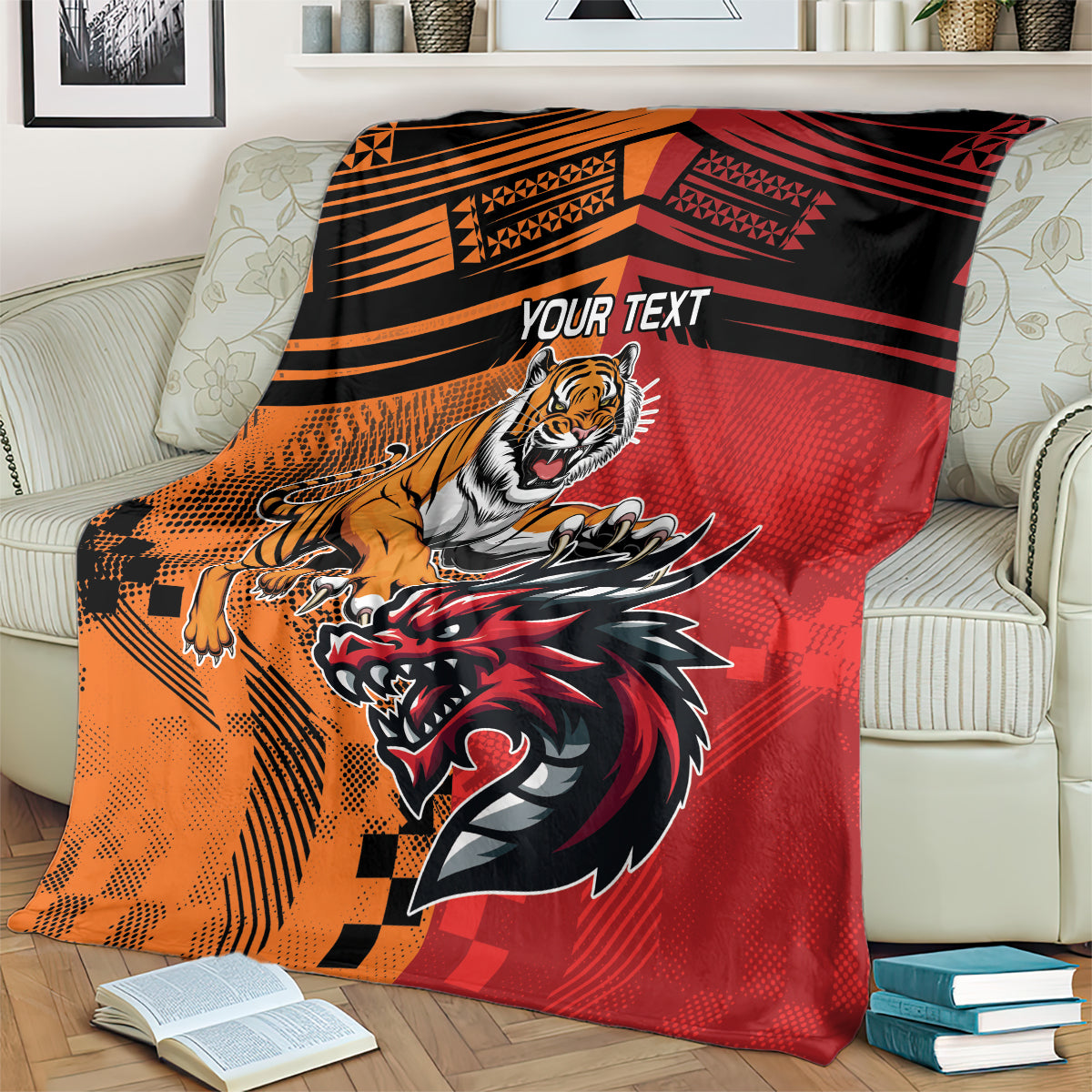 Custom Dragons and Tigers Blanket Rugby Mascot With Sporty Style