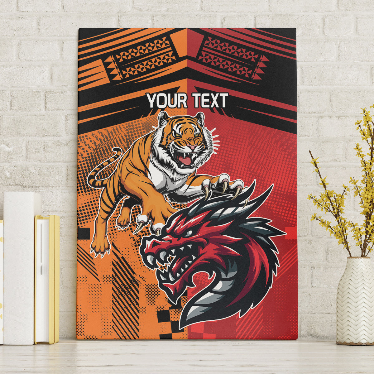 Custom Dragons and Tigers Canvas Wall Art Rugby Mascot With Sporty Style