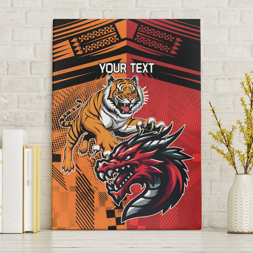 Custom Dragons and Tigers Canvas Wall Art Rugby Mascot With Sporty Style