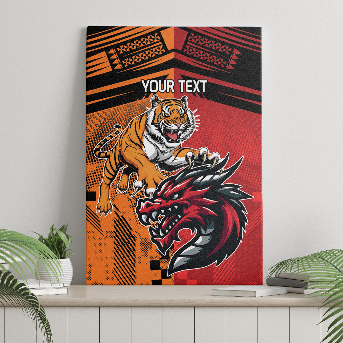 Custom Dragons and Tigers Canvas Wall Art Rugby Mascot With Sporty Style