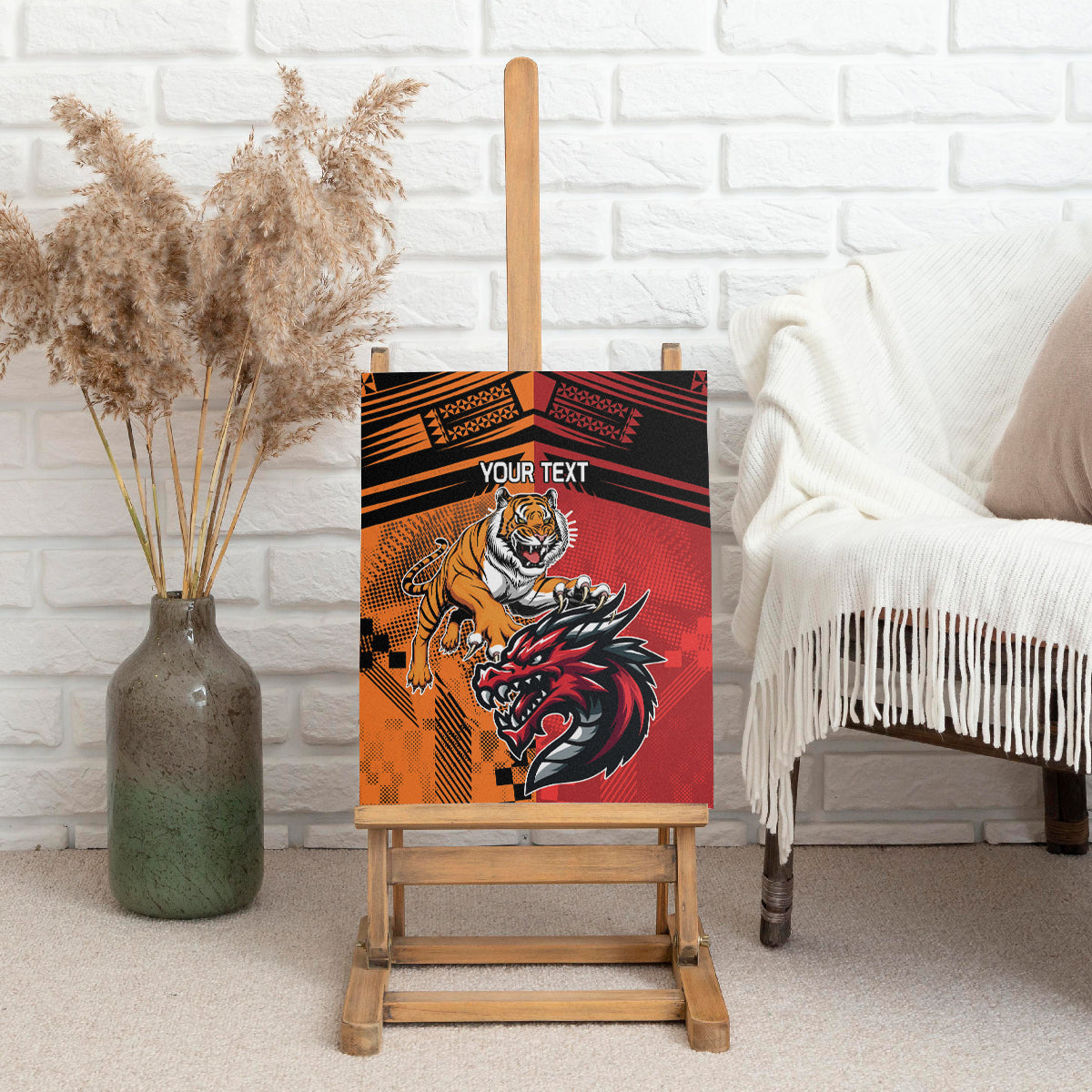 Custom Dragons and Tigers Canvas Wall Art Rugby Mascot With Sporty Style