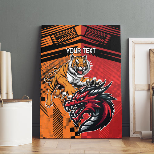 Custom Dragons and Tigers Canvas Wall Art Rugby Mascot With Sporty Style