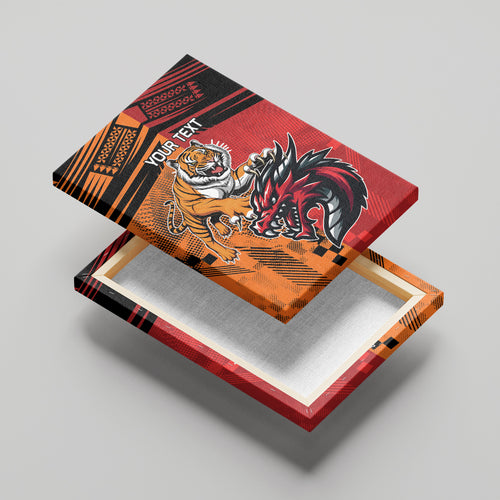 Custom Dragons and Tigers Canvas Wall Art Rugby Mascot With Sporty Style