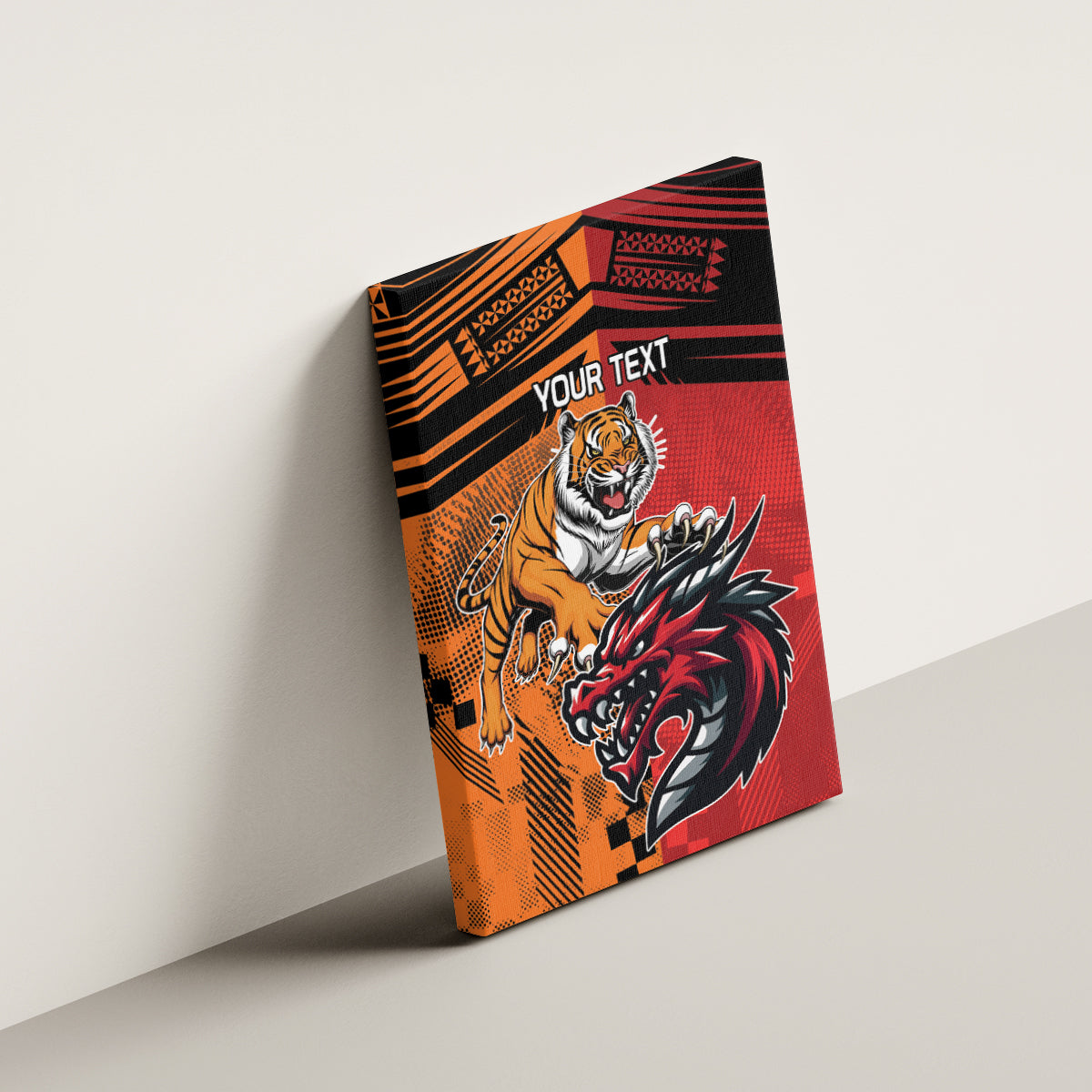Custom Dragons and Tigers Canvas Wall Art Rugby Mascot With Sporty Style