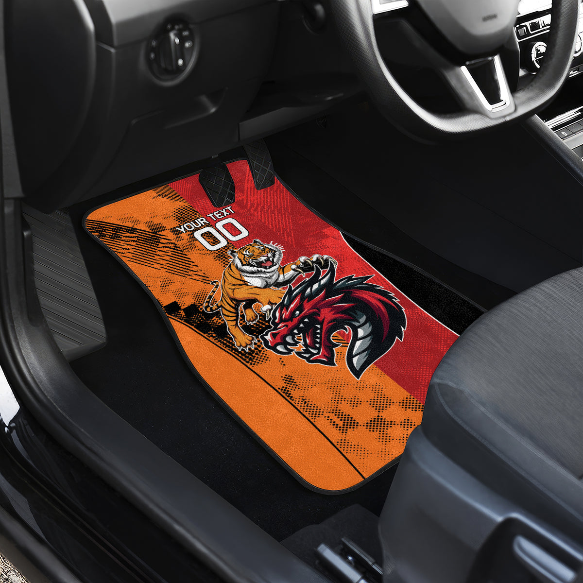 Custom Dragons and Tigers Car Mats Rugby Mascot With Sporty Style