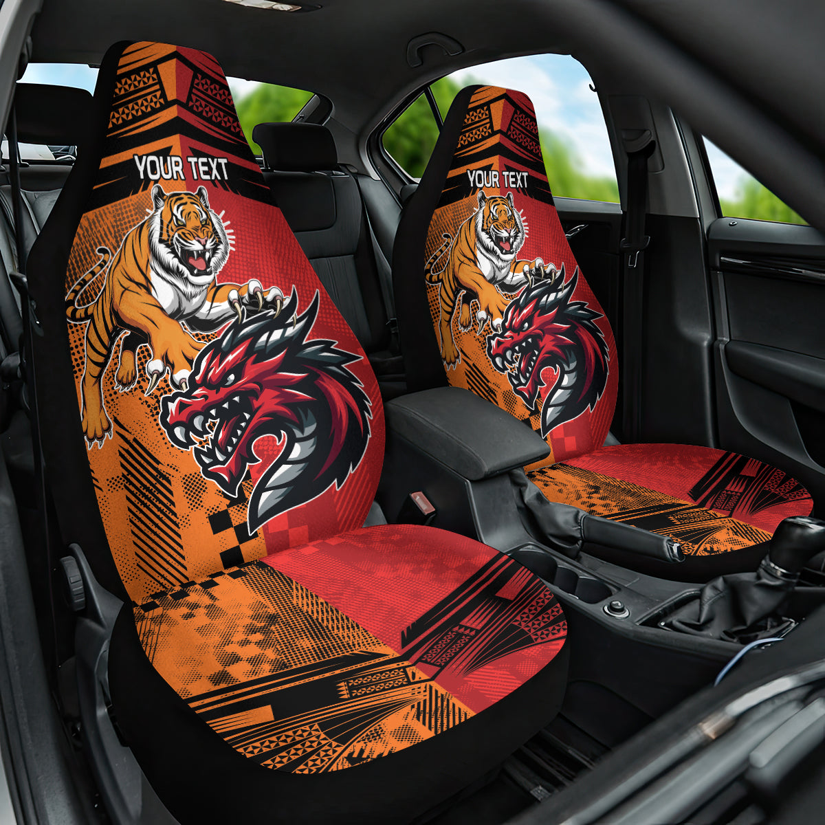 Custom Dragons and Tigers Car Seat Cover Rugby Mascot With Sporty Style