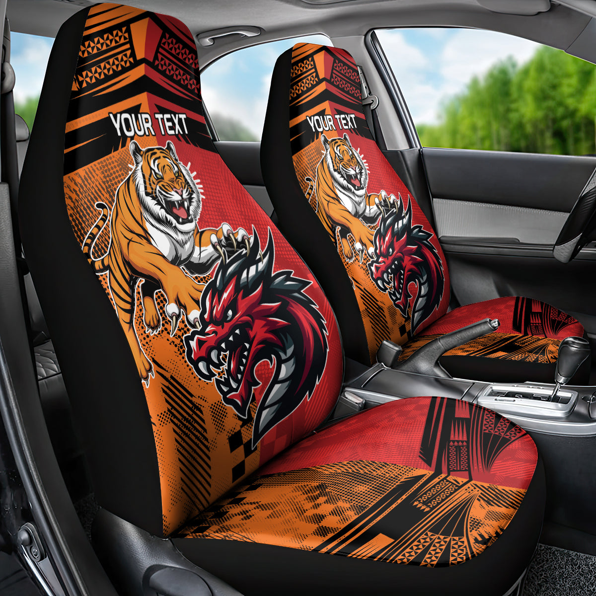 Custom Dragons and Tigers Car Seat Cover Rugby Mascot With Sporty Style