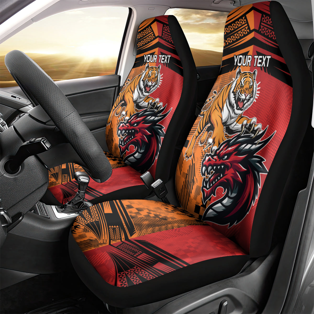 Custom Dragons and Tigers Car Seat Cover Rugby Mascot With Sporty Style