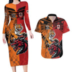 Custom Dragons and Tigers Couples Matching Long Sleeve Bodycon Dress and Hawaiian Shirt Rugby Mascot With Sporty Style