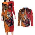 Custom Dragons and Tigers Couples Matching Long Sleeve Bodycon Dress and Long Sleeve Button Shirt Rugby Mascot With Sporty Style
