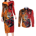 Custom Dragons and Tigers Couples Matching Long Sleeve Bodycon Dress and Long Sleeve Button Shirt Rugby Mascot With Sporty Style