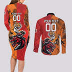 Custom Dragons and Tigers Couples Matching Long Sleeve Bodycon Dress and Long Sleeve Button Shirt Rugby Mascot With Sporty Style
