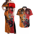 Custom Dragons and Tigers Couples Matching Off Shoulder Maxi Dress and Hawaiian Shirt Rugby Mascot With Sporty Style