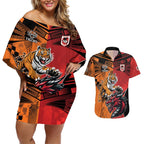 Custom Dragons and Tigers Couples Matching Off Shoulder Short Dress and Hawaiian Shirt Rugby Mascot With Sporty Style