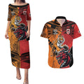 Custom Dragons and Tigers Couples Matching Puletasi and Hawaiian Shirt Rugby Mascot With Sporty Style