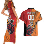 Custom Dragons and Tigers Couples Matching Short Sleeve Bodycon Dress and Hawaiian Shirt Rugby Mascot With Sporty Style