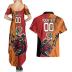 Custom Dragons and Tigers Couples Matching Summer Maxi Dress and Hawaiian Shirt Rugby Mascot With Sporty Style