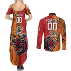 Custom Dragons and Tigers Couples Matching Summer Maxi Dress and Long Sleeve Button Shirt Rugby Mascot With Sporty Style