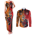 Custom Dragons and Tigers Couples Matching Tank Maxi Dress and Long Sleeve Button Shirt Rugby Mascot With Sporty Style