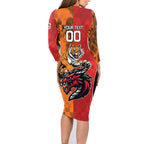Custom Dragons and Tigers Family Matching Long Sleeve Bodycon Dress and Hawaiian Shirt Rugby Mascot With Sporty Style