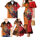 Custom Dragons and Tigers Family Matching Mermaid Dress and Hawaiian Shirt Rugby Mascot With Sporty Style