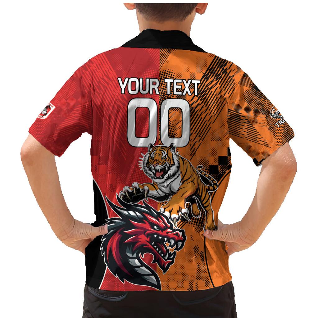 Custom Dragons and Tigers Family Matching Mermaid Dress and Hawaiian Shirt Rugby Mascot With Sporty Style