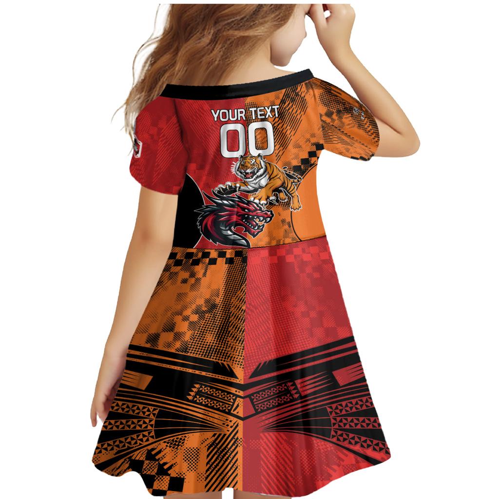 Custom Dragons and Tigers Family Matching Mermaid Dress and Hawaiian Shirt Rugby Mascot With Sporty Style