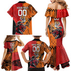 Custom Dragons and Tigers Family Matching Mermaid Dress and Hawaiian Shirt Rugby Mascot With Sporty Style