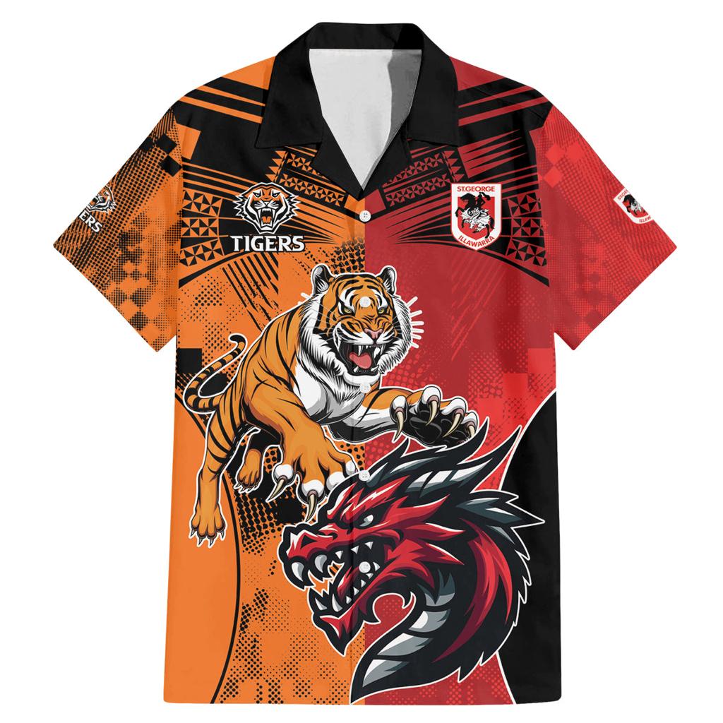 Custom Dragons and Tigers Family Matching Mermaid Dress and Hawaiian Shirt Rugby Mascot With Sporty Style
