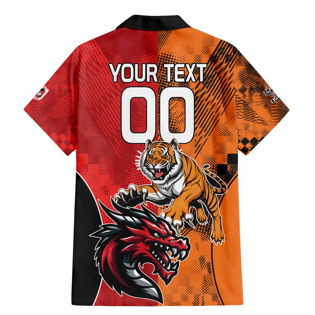 Custom Dragons and Tigers Family Matching Mermaid Dress and Hawaiian Shirt Rugby Mascot With Sporty Style