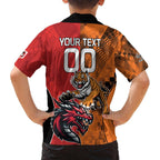 Custom Dragons and Tigers Family Matching Off The Shoulder Long Sleeve Dress and Hawaiian Shirt Rugby Mascot With Sporty Style