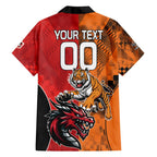 Custom Dragons and Tigers Family Matching Off Shoulder Maxi Dress and Hawaiian Shirt Rugby Mascot With Sporty Style