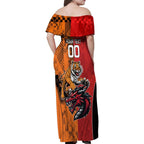 Custom Dragons and Tigers Family Matching Off Shoulder Maxi Dress and Hawaiian Shirt Rugby Mascot With Sporty Style