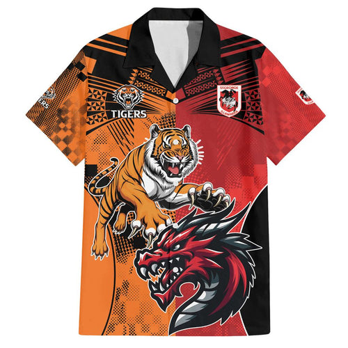 Custom Dragons and Tigers Family Matching Off Shoulder Short Dress and Hawaiian Shirt Rugby Mascot With Sporty Style