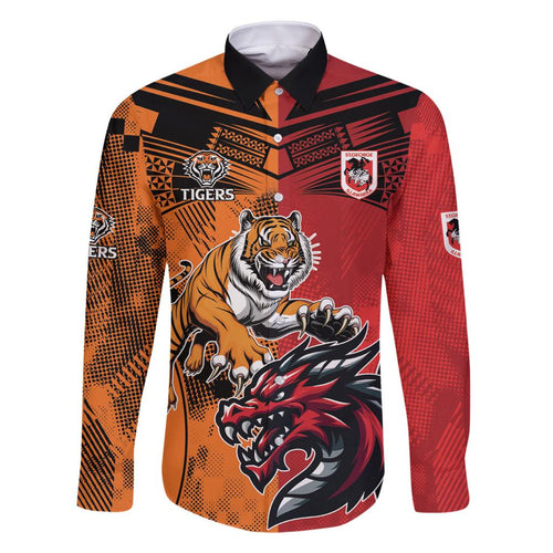 Custom Dragons and Tigers Family Matching Off Shoulder Short Dress and Hawaiian Shirt Rugby Mascot With Sporty Style
