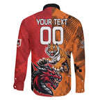 Custom Dragons and Tigers Family Matching Off Shoulder Short Dress and Hawaiian Shirt Rugby Mascot With Sporty Style