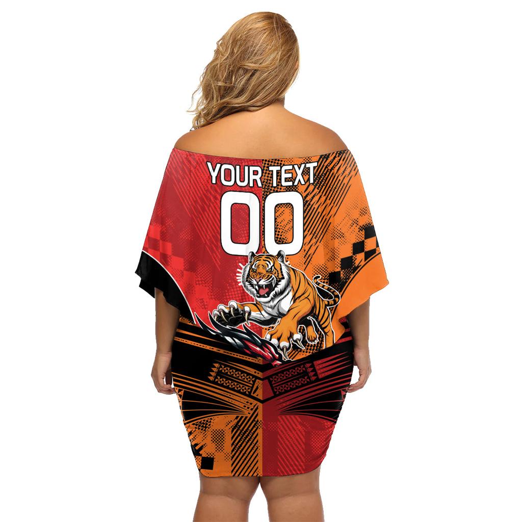 Custom Dragons and Tigers Family Matching Off Shoulder Short Dress and Hawaiian Shirt Rugby Mascot With Sporty Style