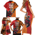 Custom Dragons and Tigers Family Matching Short Sleeve Bodycon Dress and Hawaiian Shirt Rugby Mascot With Sporty Style