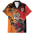Custom Dragons and Tigers Family Matching Short Sleeve Bodycon Dress and Hawaiian Shirt Rugby Mascot With Sporty Style
