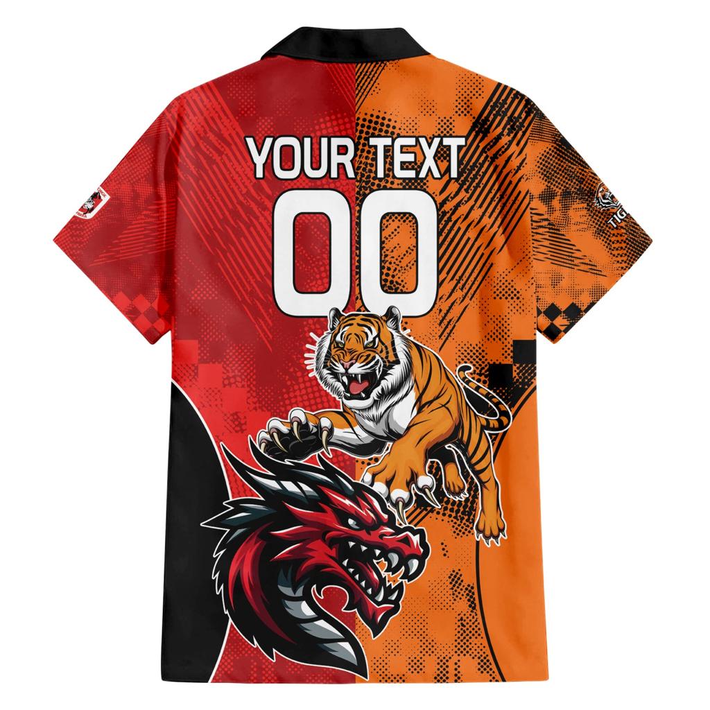 Custom Dragons and Tigers Family Matching Short Sleeve Bodycon Dress and Hawaiian Shirt Rugby Mascot With Sporty Style