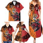 Custom Dragons and Tigers Family Matching Summer Maxi Dress and Hawaiian Shirt Rugby Mascot With Sporty Style