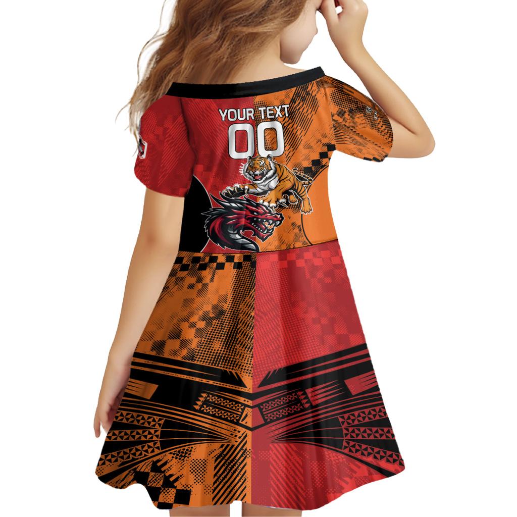 Custom Dragons and Tigers Family Matching Summer Maxi Dress and Hawaiian Shirt Rugby Mascot With Sporty Style
