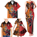Custom Dragons and Tigers Family Matching Tank Maxi Dress and Hawaiian Shirt Rugby Mascot With Sporty Style