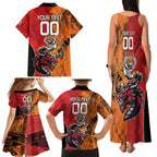 Custom Dragons and Tigers Family Matching Tank Maxi Dress and Hawaiian Shirt Rugby Mascot With Sporty Style