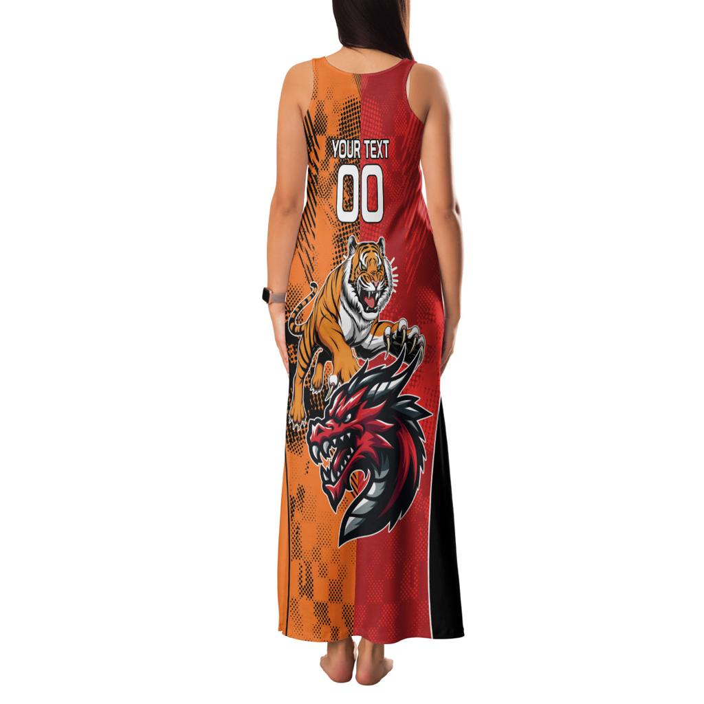 Custom Dragons and Tigers Family Matching Tank Maxi Dress and Hawaiian Shirt Rugby Mascot With Sporty Style