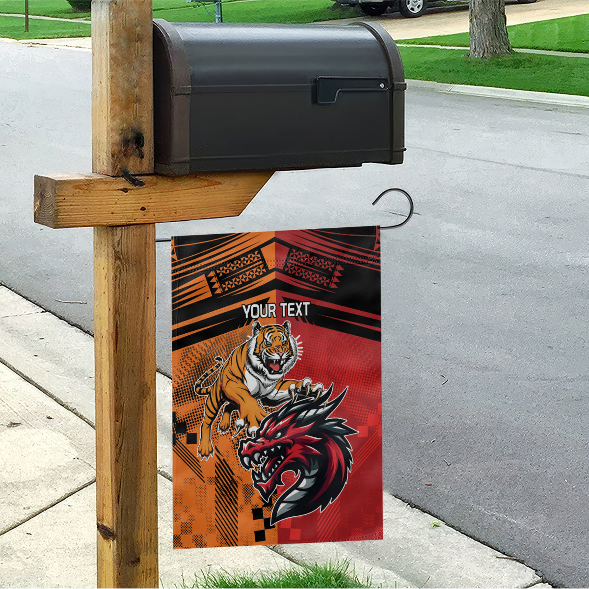 Custom Dragons and Tigers Garden Flag Rugby Mascot With Sporty Style