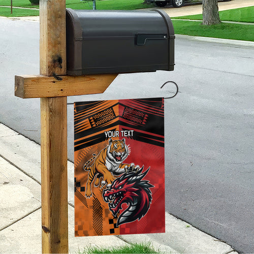 Custom Dragons and Tigers Garden Flag Rugby Mascot With Sporty Style