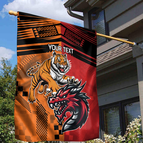 Custom Dragons and Tigers Garden Flag Rugby Mascot With Sporty Style