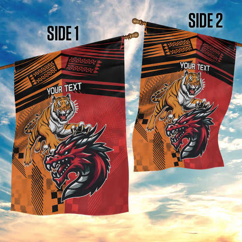 Custom Dragons and Tigers Garden Flag Rugby Mascot With Sporty Style