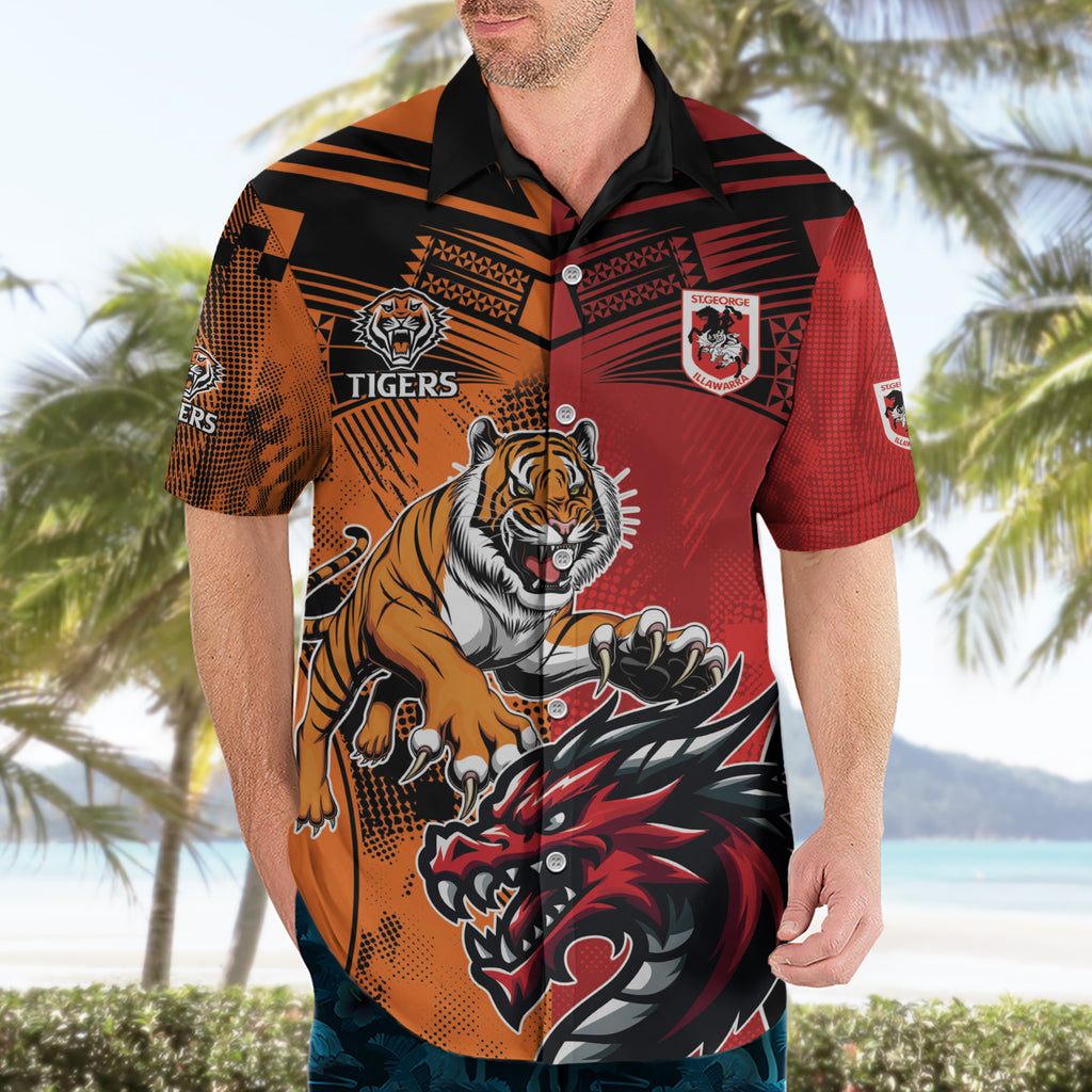 Custom Dragons and Tigers Hawaiian Shirt Rugby Mascot With Sporty Style